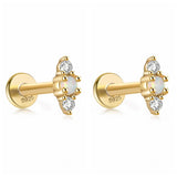 Ster.Silver Opal Flat Back Stud Earrings for Women 2pcs