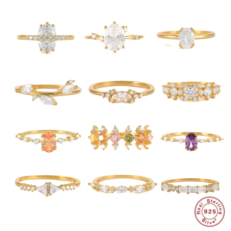 Plata 925 Sterling Silver Wedding Rings For Women Colorful Zircon Finger Ring