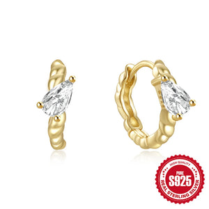 Arcuate Zircon Hoop Earrings Sterling Silver Vintage Classic Jewelry