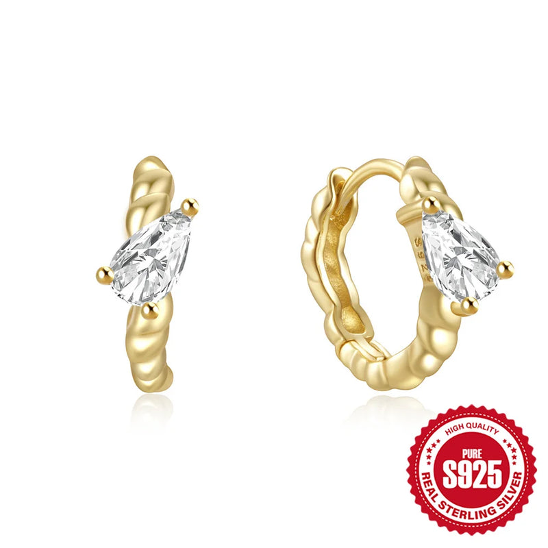 Arcuate Zircon Hoop Earrings Sterling Silver Vintage Classic Jewelry