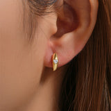 Arcuate Zircon Hoop Earrings Sterling Silver Vintage Classic Jewelry