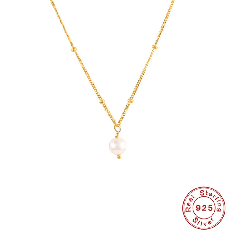 925 Silver Pearl Pendant Necklace Sweet Girls Bride Jewelry