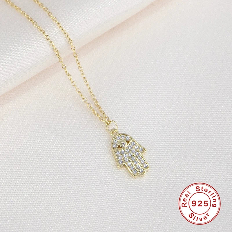 925 Silver Zircon Palm Pendant Necklaces for Women