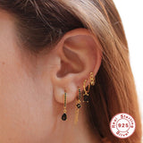Zircon Four-leaf Clover 925 Sterling Silver Hoop Earrings Women Dangle Earrings