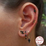 Zircon Four-leaf Clover 925 Sterling Silver Hoop Earrings Women Dangle Earrings