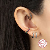Zircon Four-leaf Clover 925 Sterling Silver Hoop Earrings Women Dangle Earrings