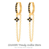 Zircon Four-leaf Clover 925 Sterling Silver Hoop Earrings Women Dangle Earrings