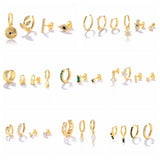 Green Zircon Eye Star Earrings Set Hoops Jewelry
