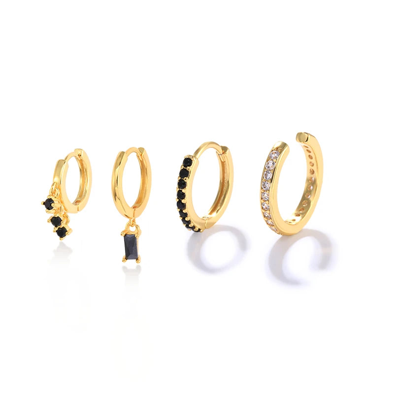 Green Zircon Eye Star Earrings Set Hoops Jewelry