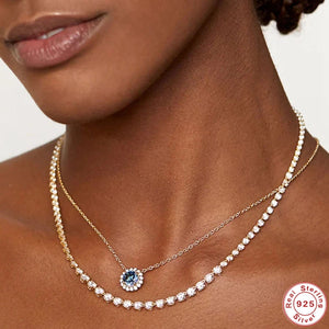 Gem Necklace Plata 925 Sterling Silver Round Pendente Long Chains