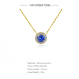 Gem Necklace Plata 925 Sterling Silver Round Pendente Long Chains