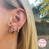 Green Zircon Earrings 925 Silver Hoops Piercing Jewelry