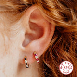 Green Zircon Earrings 925 Silver Hoops Piercing Jewelry