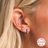 Green Zircon Earrings 925 Silver Hoops Piercing Jewelry
