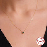 925 Silver Geometric Green Red Zircon Pendant Necklace
