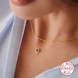 925 Silver Geometric Green Red Zircon Pendant Necklace