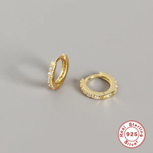 Small CZ Crystal Huggie Earrings 925 Sterling Silver Jewelry
