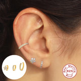 925 Silver CZ Stud Earrings Platinum Plated Hypoallergenic Ear Clips