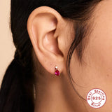 Red Zircon Hoop Earrings 925 Sterling Silver Circle Piercing Huggie Jewelry