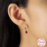 Red Zircon Hoop Earrings 925 Sterling Silver Circle Piercing Huggie Jewelry
