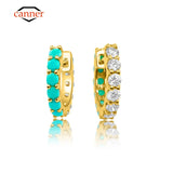 Turquoise Zircon 925 Silver Round Hoop Earrings