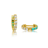 Turquoise Zircon 925 Silver Round Hoop Earrings