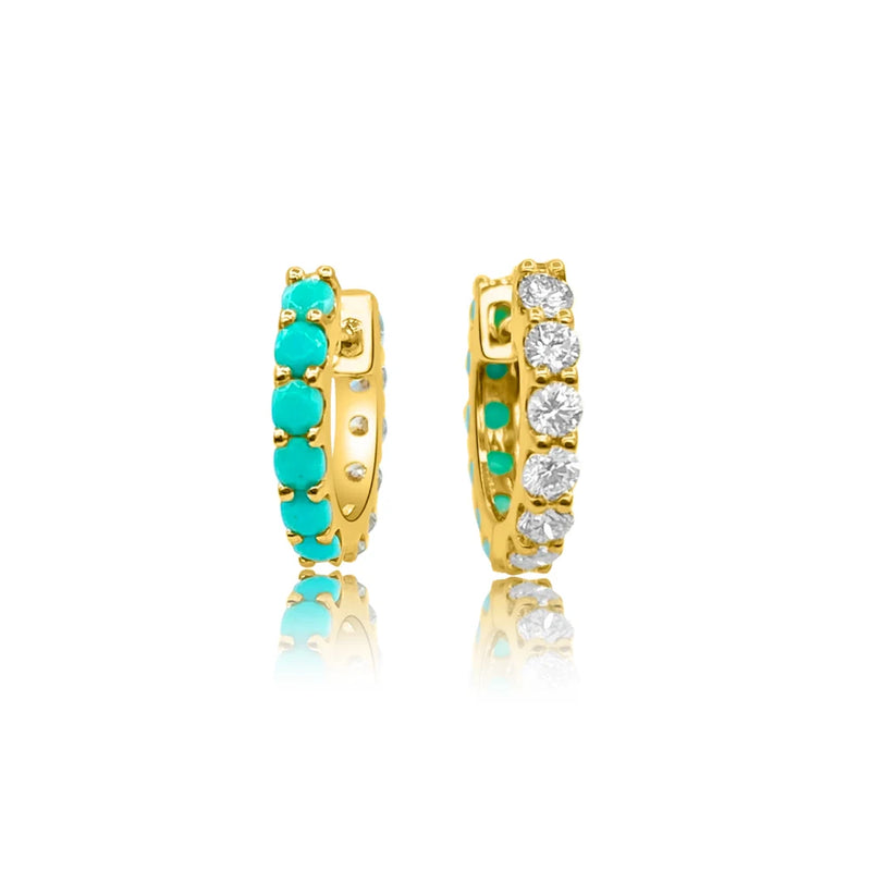 Turquoise Zircon 925 Silver Round Hoop Earrings