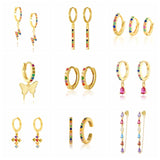 Zircon Lightning Cross Earrings 925 Sterling Silver Piercing Hoops Jewelry