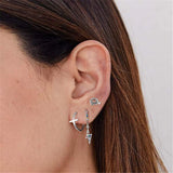 Zircon Lightning Cross Earrings 925 Sterling Silver Piercing Hoops Jewelry