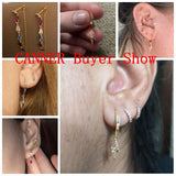 Zircon Lightning Cross Earrings 925 Sterling Silver Piercing Hoops Jewelry