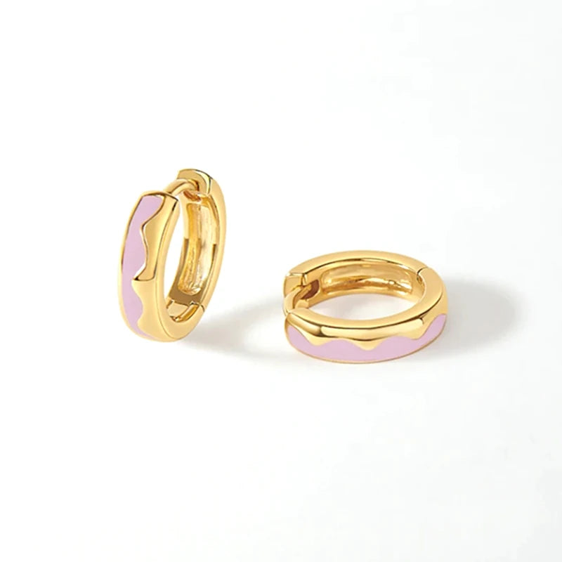 Colorful Enamel Round Hoop Earrings 925 Sterling Silver