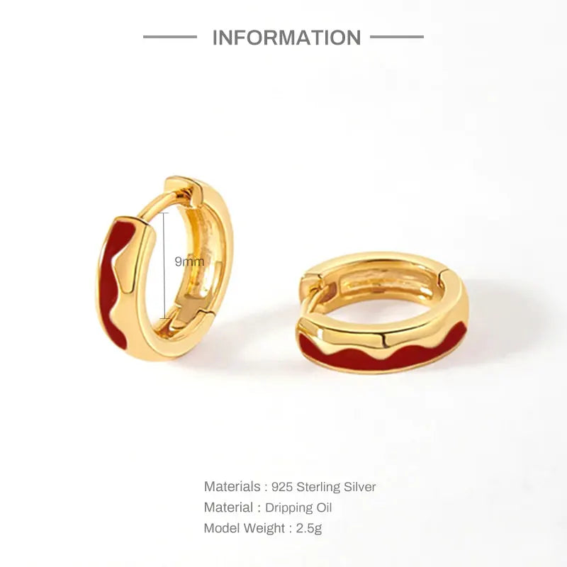 Colorful Enamel Round Hoop Earrings 925 Sterling Silver