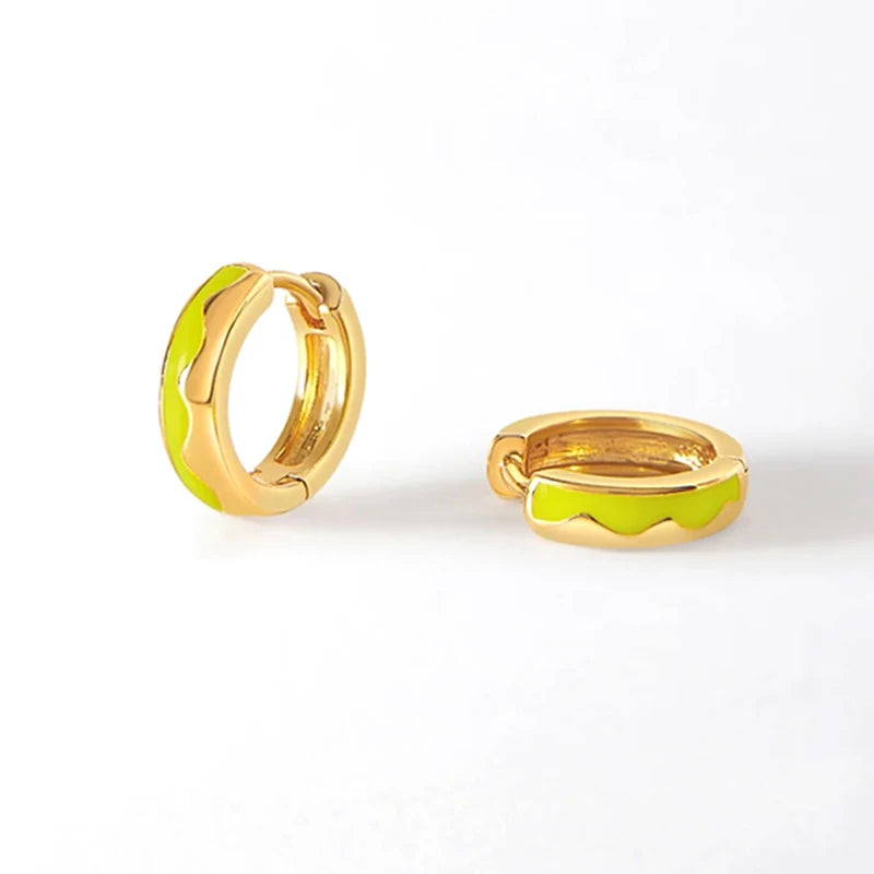 Colorful Enamel Round Hoop Earrings 925 Sterling Silver