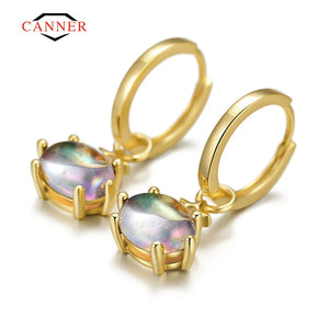 Colorful Stones Pendant 925 Silver Plated Earrings for Women