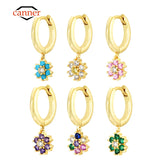 Colorful Zircon Sterling Silver Flower Earrings for Women