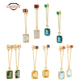 Colorful Zircon Pendant 925 Silver Drop Chain Earrings