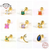 Colorful Zircon Stud Earrings 925 Silver Piercing Cartilage Earring for Women