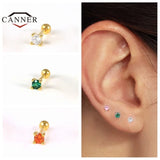 Colorful Zircon Stud Earrings 925 Silver Piercing Cartilage Earring for Women