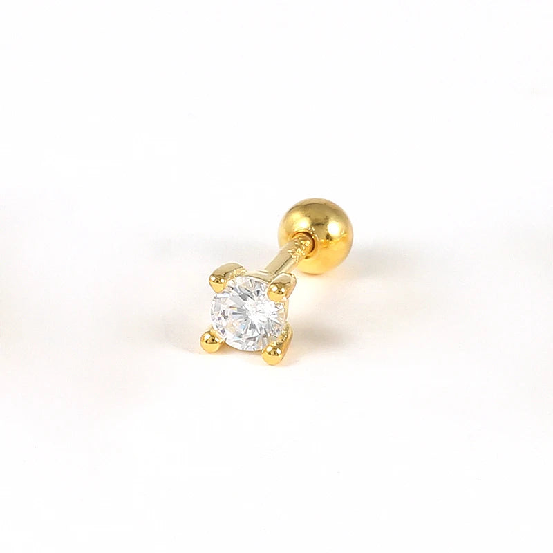 Colorful Zircon Stud Earrings 925 Silver Piercing Cartilage Earring for Women