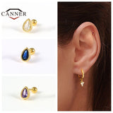 Colorful Zircon Stud Earrings 925 Silver Piercing Cartilage Earring for Women