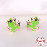 Frog Earrings 925 Sterling Silver Enamel Studs