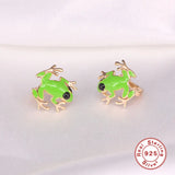 Frog Earrings 925 Sterling Silver Enamel Studs