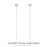 925 Silver Butterfly Earrings with Zircon Chains Drop Studs