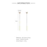 925 Silver Butterfly Earrings with Zircon Chains Drop Studs