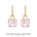 925 Silver Pink CZ Hoop Earrings Wedding Jewelry