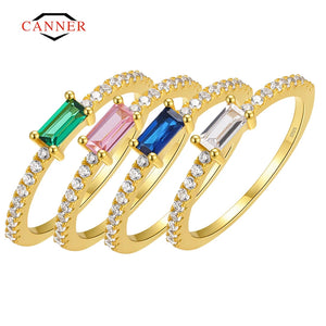 Colorful Zircon 925 Silver Rings 18K Plated Fine Jewelry Anillos