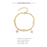 925 Silver CZ Star Adjustable Bracelet, Birthday Gift Jewelry