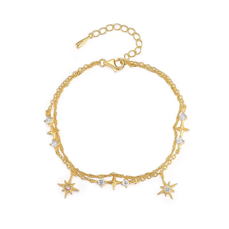 925 Silver CZ Star Adjustable Bracelet, Birthday Gift Jewelry