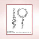 Pearl Snake Flower Charm Drop Earring 925 Sterling Silver Zircon Huggie