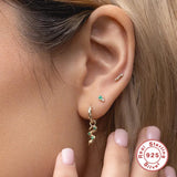 Pearl Snake Flower Charm Drop Earring 925 Sterling Silver Zircon Huggie